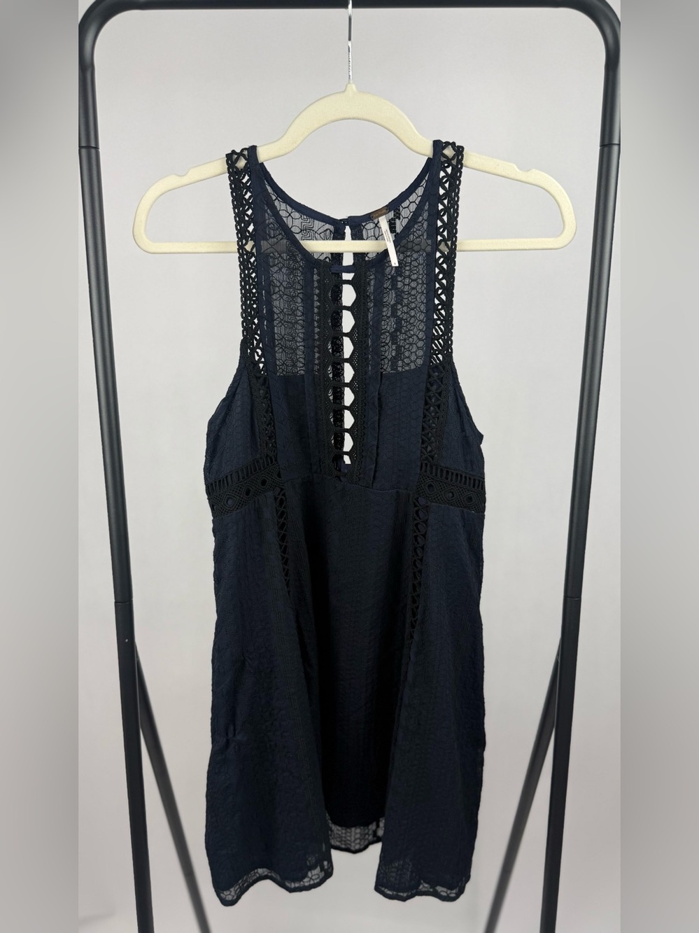 Free People Wherever You Go Mini Dress Black Lace Cutout Swing Dress 8 - Picture 4 of 7